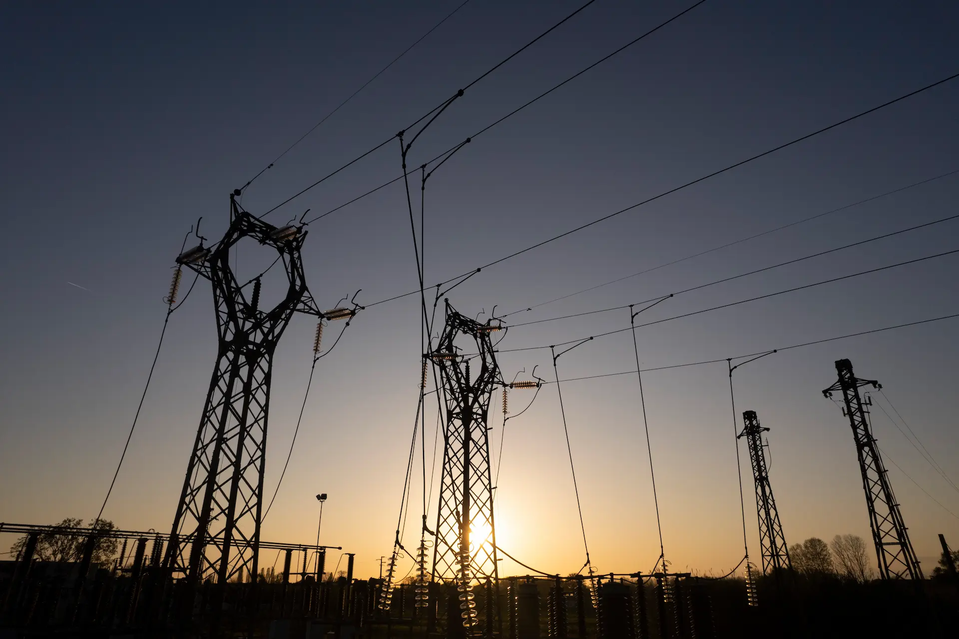 Power Grid and Energy Infrastructure at Sunset