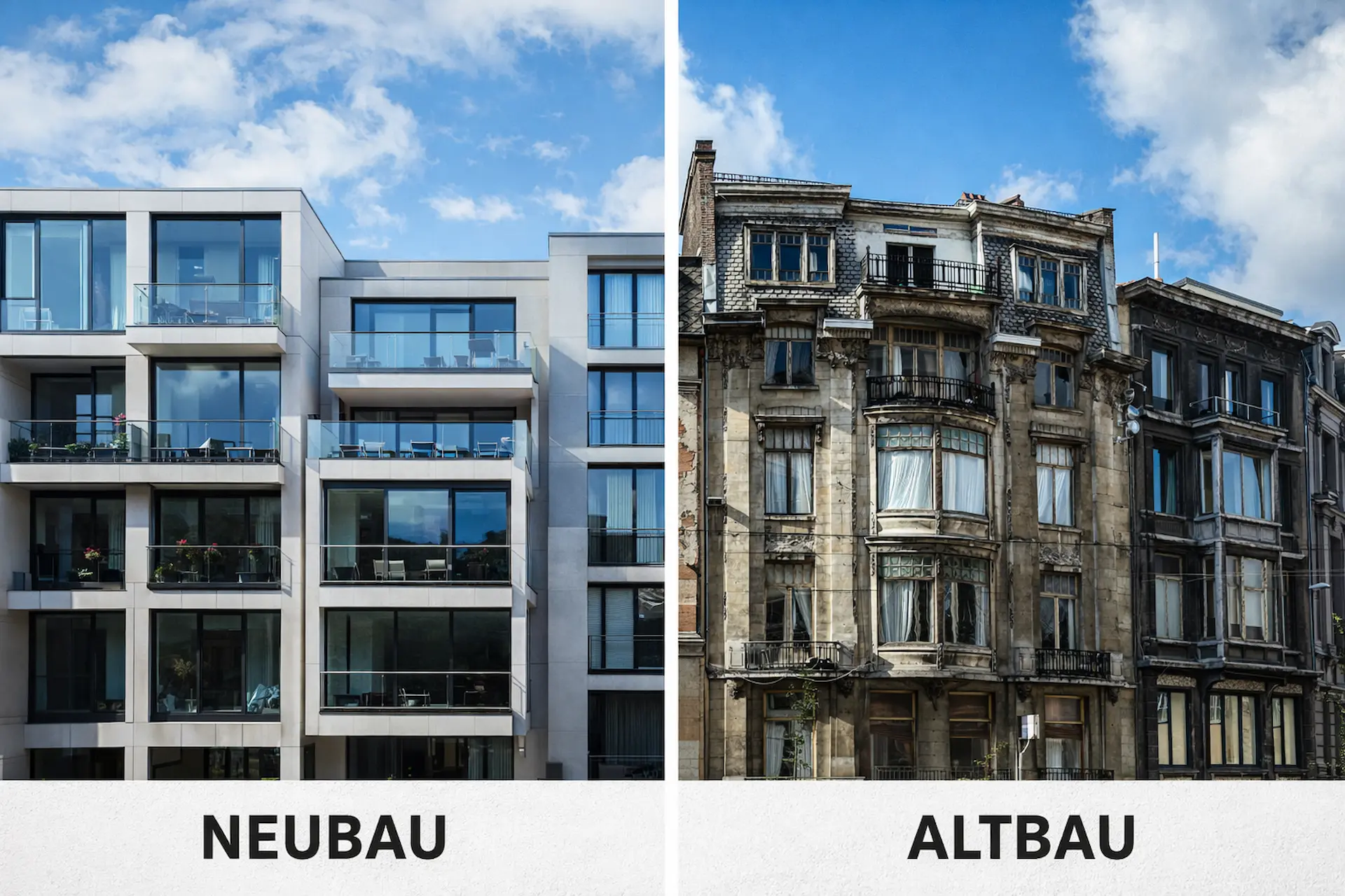 Comparison of modern new building and historic old building facade