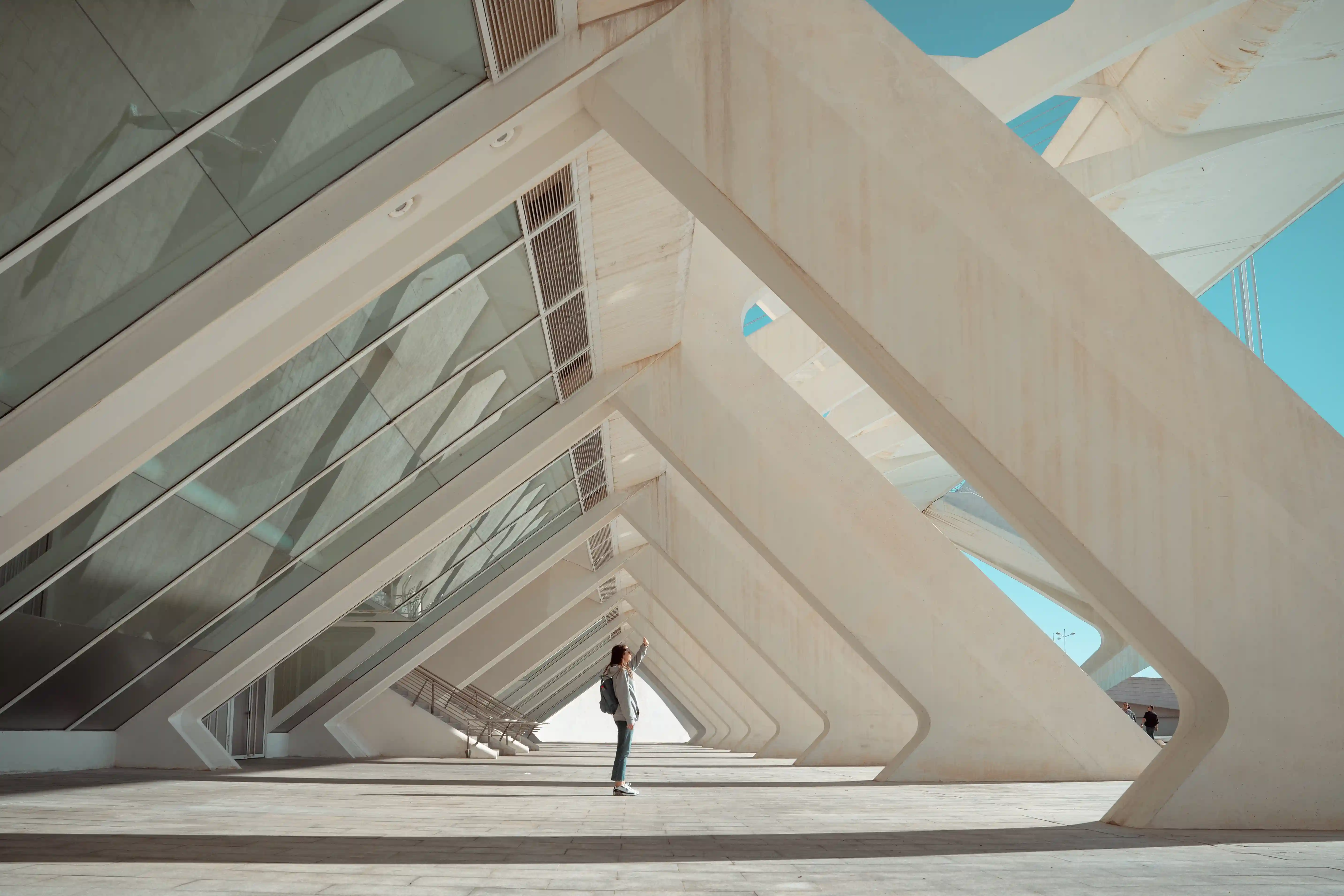 Modern architecture with glass and concrete arches