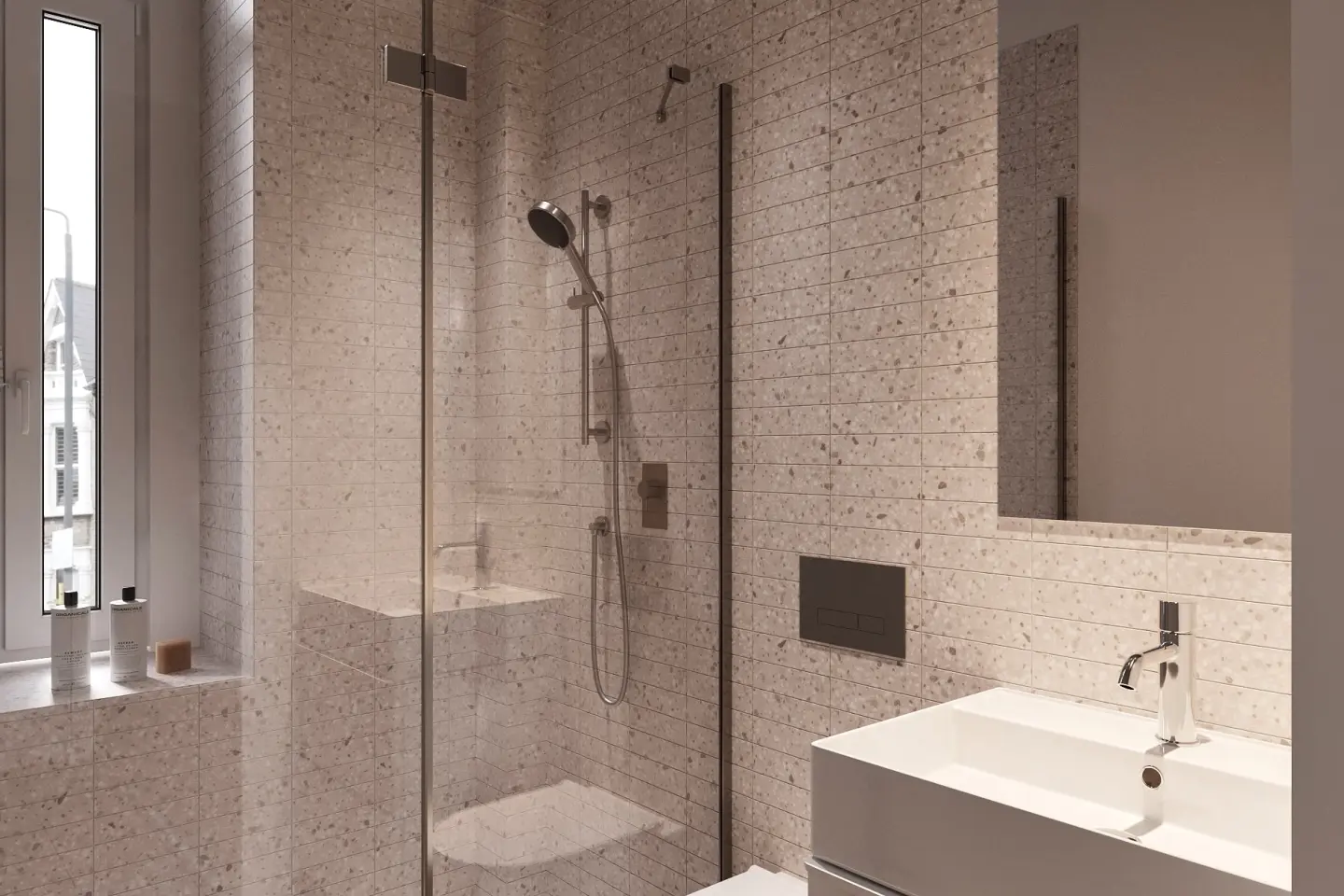 Tageslichtbad mit bodengleicher Dusche
