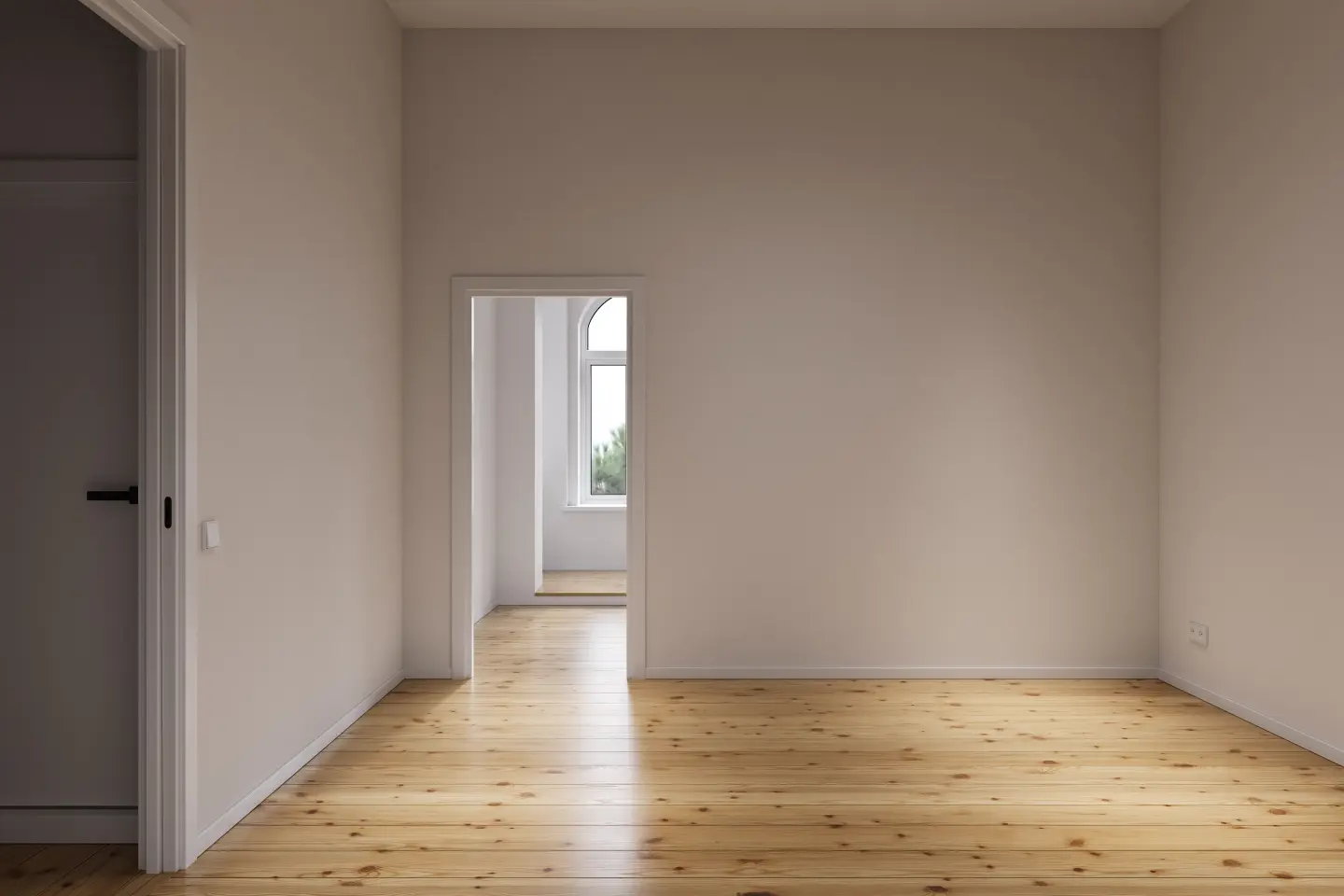 Zimmer mit Durchgang und originalem Dielenboden