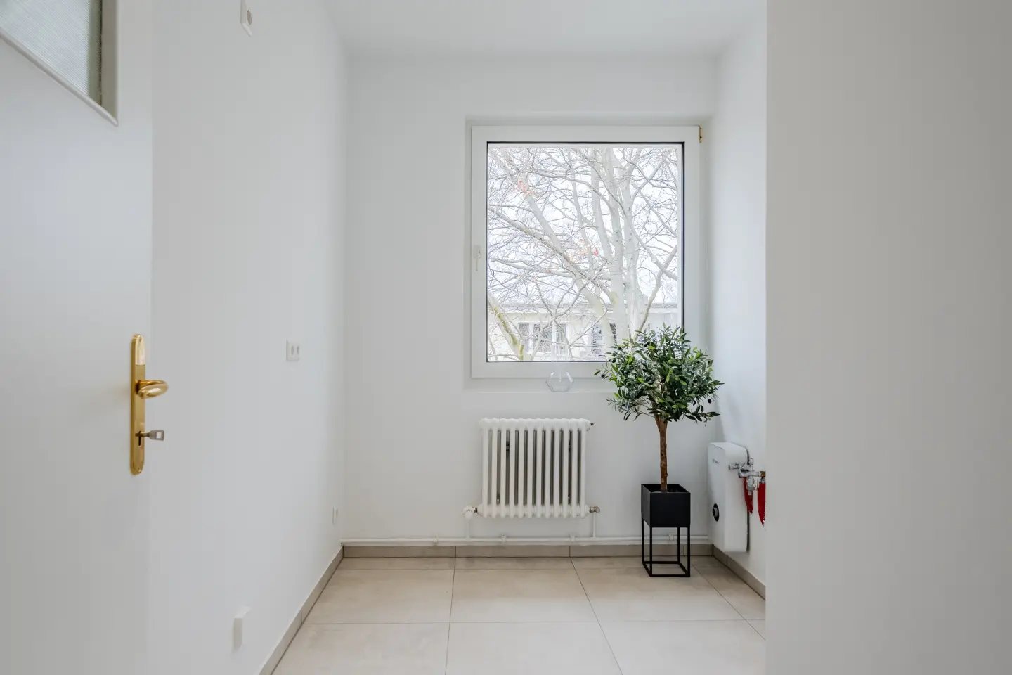 Küche mit Fenster und Einbaugeräten