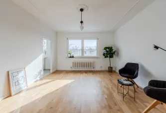 Heller Wohnraum mit offener Küche