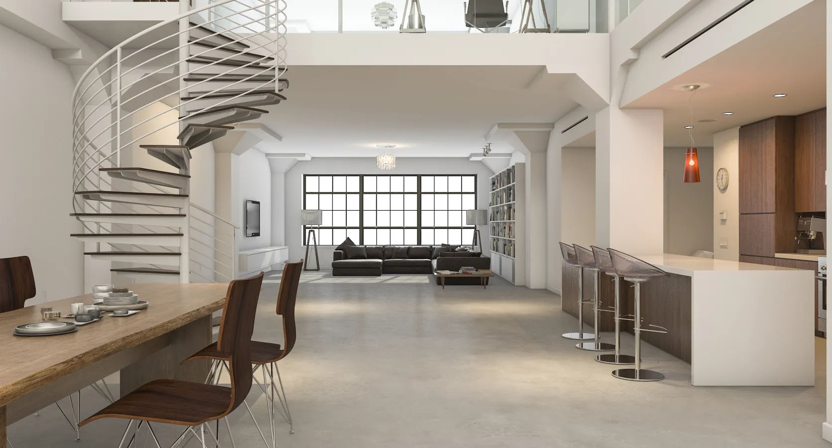 Living trend 2025 – spacious loft with open kitchen, modern interior and bright living area as an example of contemporary living.